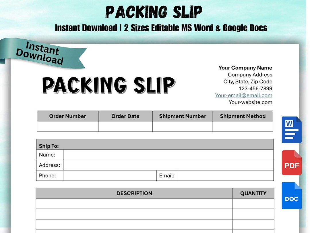 Editable Packing Slip Template: Small Business Order Form (digital ...