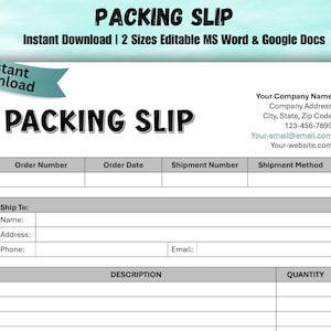 Editable Packing Slip Template Small Business Packing Slip Printable Order Tracker Form Packing Receipt Packing Slip Logistics Delivery Note