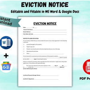 Editable Eviction Notice to Vacate Template Landlord Rental Contract Lease termination form Landlord Notice To Vacate To Tenant Eviction