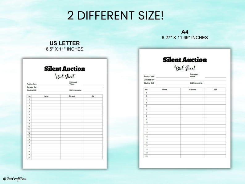 Editable Silent Auction Bid Sheet Silent Auction Sign up Sheet Silent ...