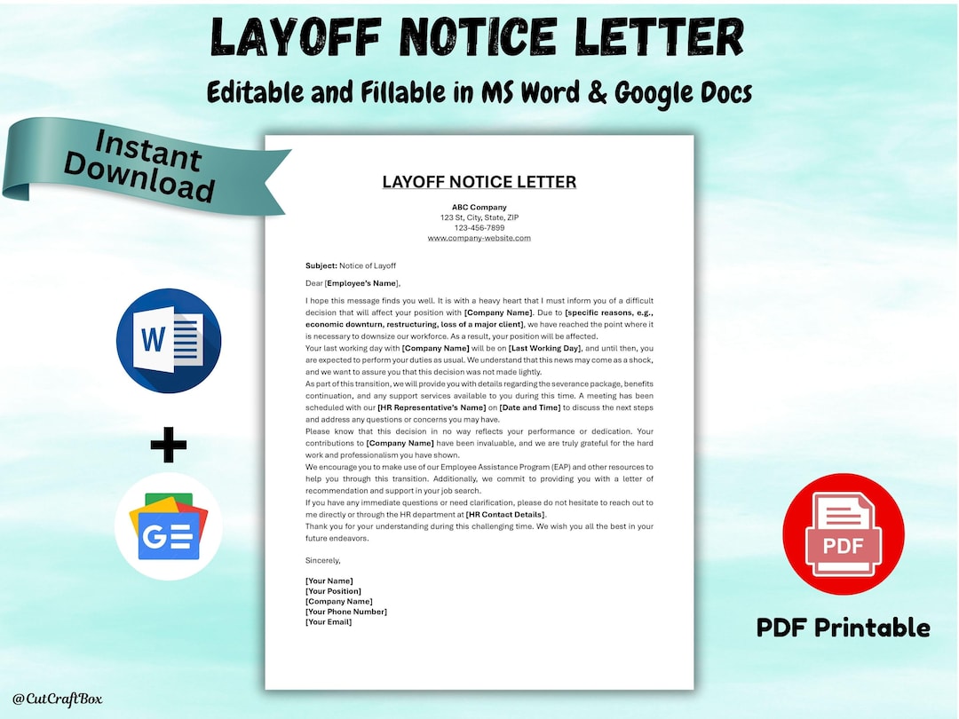 Editable Layoff Notice Letter Template: HR Termination Document (MS ...