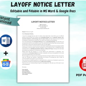 Editable Layoff Notice Letter Employee Layoff Termination Job Termination Letter Termination of Employment Letter Workforce Reduction Notice