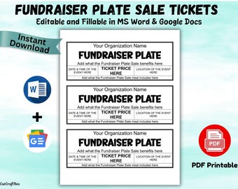 Bearbeitbares Fundraiser Plate Sale Ticket Vorlage - Druckbare PDF, MS Word & Google Docs