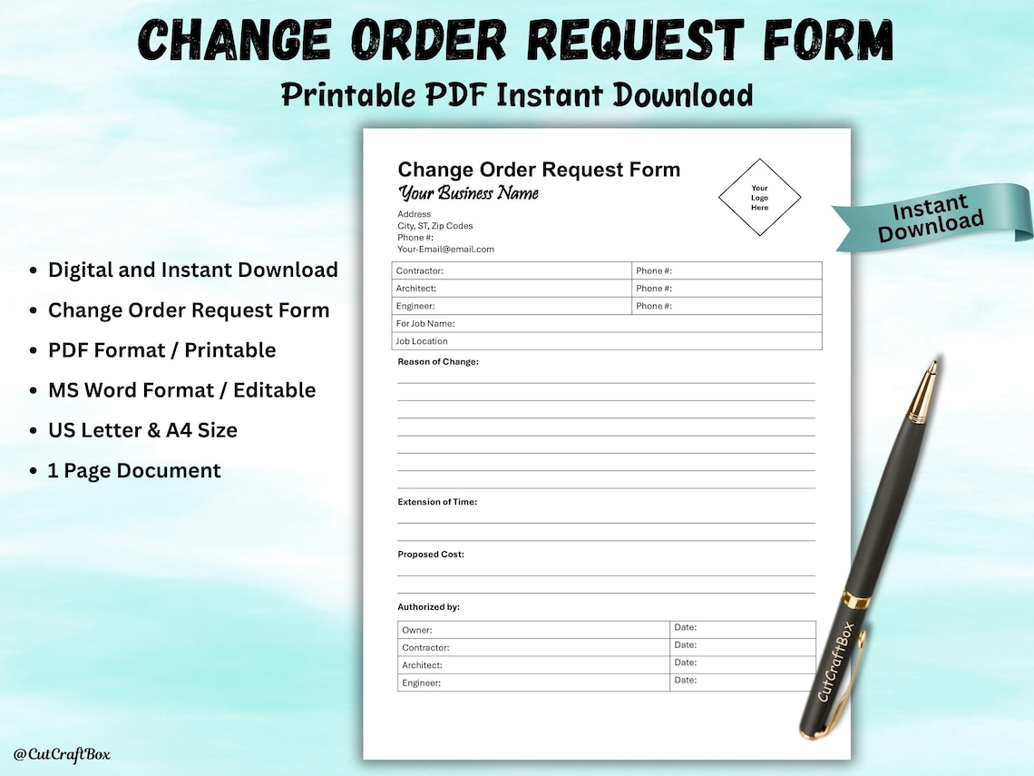 Change Order Request Form Template: Construction Project Management ...