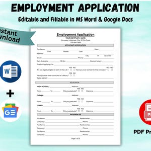 Editable Employee Application Form Job Application Form Application for Employment HR Form Template Editable New Employee Application Form