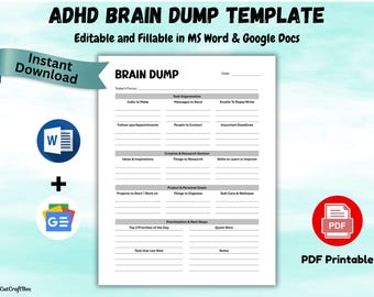 ADHD Brain Dump Planner: Daily Mental Clarity Worksheet (Word & PDF)