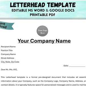 Editable Company Letterhead Template, Customizable Professional Business Letterhead Design Letterhead Template for Corporate Communications