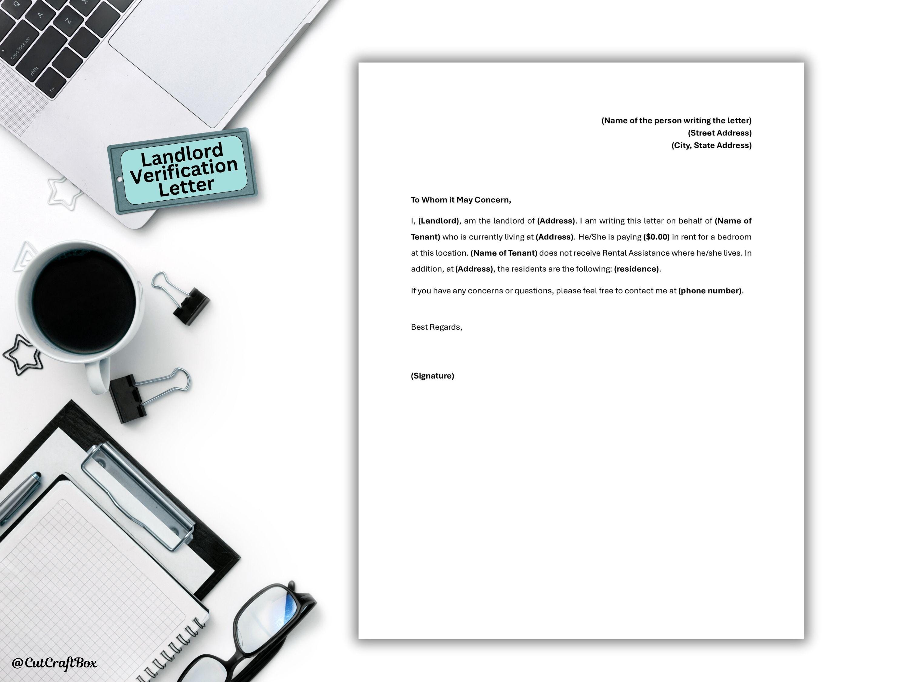 Landlord Rent Verification Letter Template: Editable Rental Proof ...