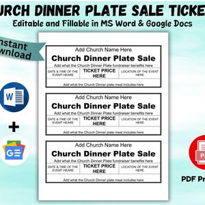 Church Dinner Plate Sale Ticket Fundraiser Editable Church Dinner Plate meal Ticket Printable Customizable Dinner Sale Ticket Ms Word & PDF