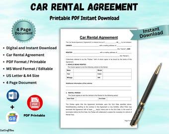 Plantilla de contrato de alquiler de vehículos: Contrato de arrendamiento de vehículos editable (Word y PDF)