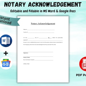 Editable Notary Acknowledgement Letter Notary Form Notary Acknowledgement Form Notarization Notary Public Notary Signing Simple Letter