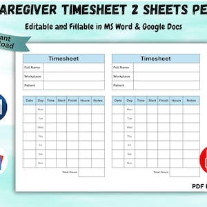 Redigerbar vårdgivares tidrapport, tidrapport för hemsjukvård, vårdgivares timmar, vårdgivares schema varannan vecka, skiftlogg för hemsjukvård i Microsoft Word