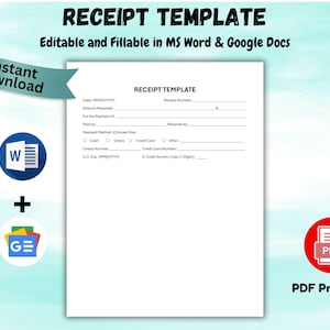 Quittungsvorlage Bearbeitbare Quittung Einfache Quittungsvorlage Druckbare Quittungsvorlage Einfache Zahlungsquittung Word Google Doc und PDF-Vorlage