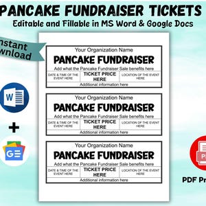 Editable Pancake Fundraiser Ticket Fundraiser Ticket Pancake Ticket Printable Customizable Community School Fundraising Ticket Word PDF