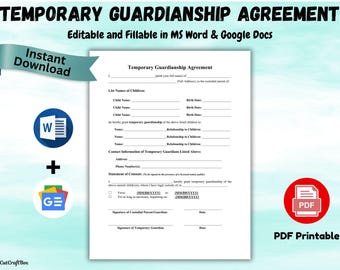 Temporary Guardianship Agreement letter Editable Temporary Guardianship  Template Fillable Temporary Guardianship Agreement Word G Doc & PDF