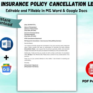 Auto Insurance Cancellation Letter Template: Editable Word & PDF (Digital Download)