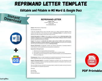 Editable Employee Reprimand Letter Template: HR Management (Digital Download, US Letter & A4 Sizes)