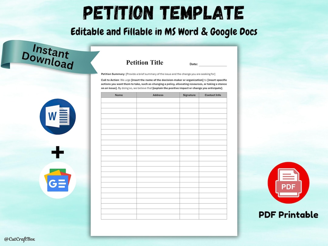 Editable Petition Template: Community Action Form (digital Download, US ...
