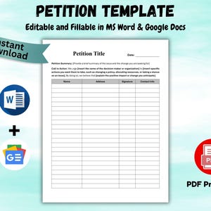 Editable Petition Template: Community Action Form (Digital Download, US Letter & A4 Sizes)