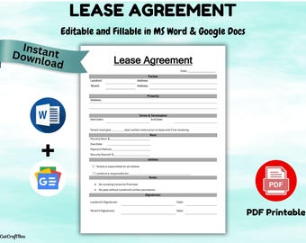 Editable Residential Lease Agreement Template: Landlord Rental Contract (Word & PDF)