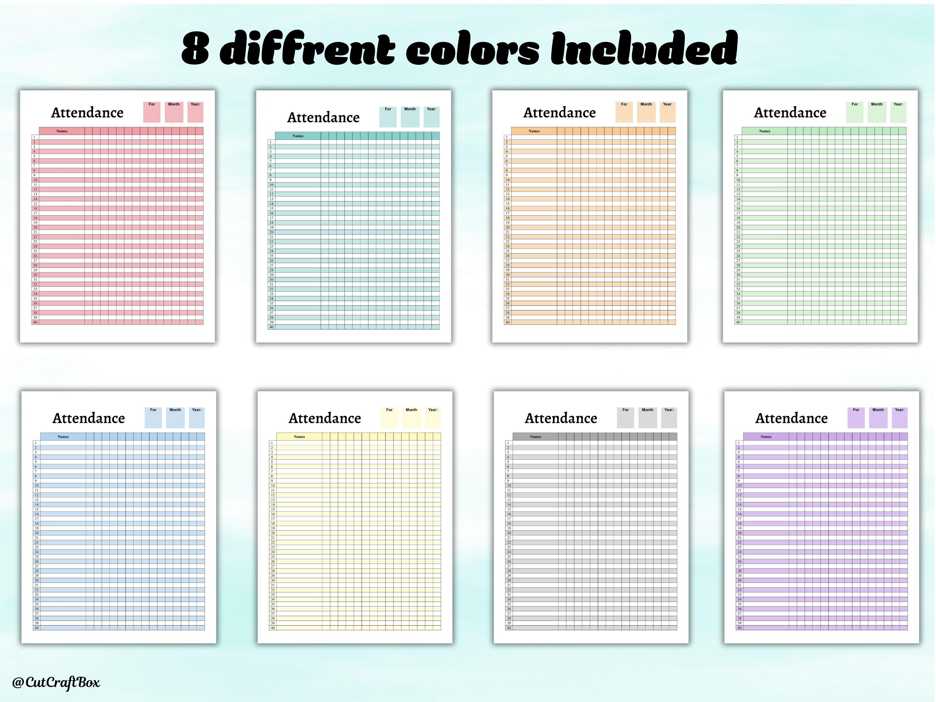 Color In Progress Tracker Editable Attendance Tracker Template, 8 Colors (PDF & Word) - Etsy