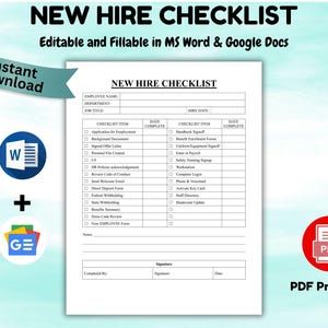 Editable New Hire Checklist Template Employee Onboarding Checklist New Employee HR Form Employee Orientation Instant Download MS Word & PDF