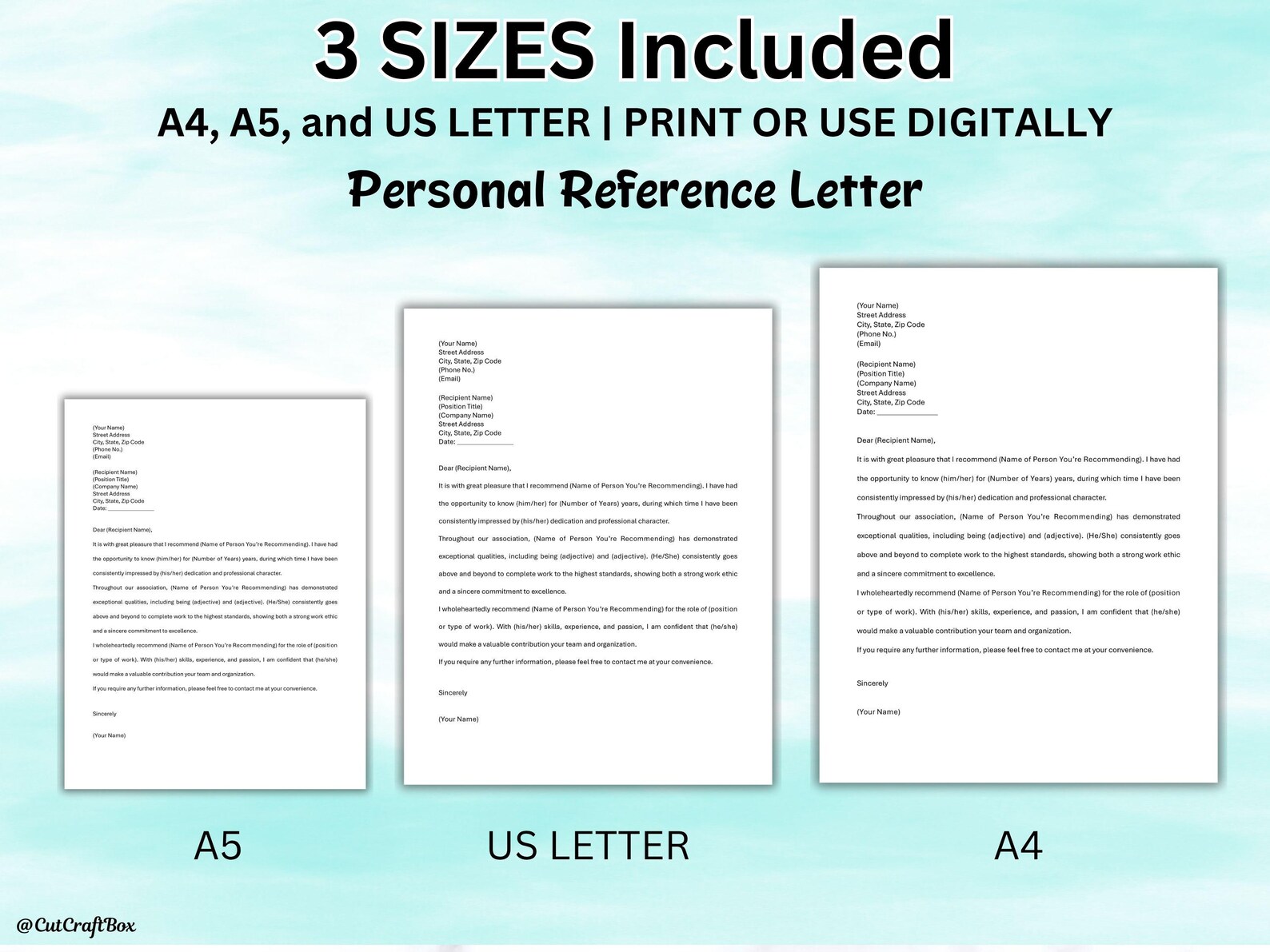 Editable Personal Reference Letter Template: Professional ...