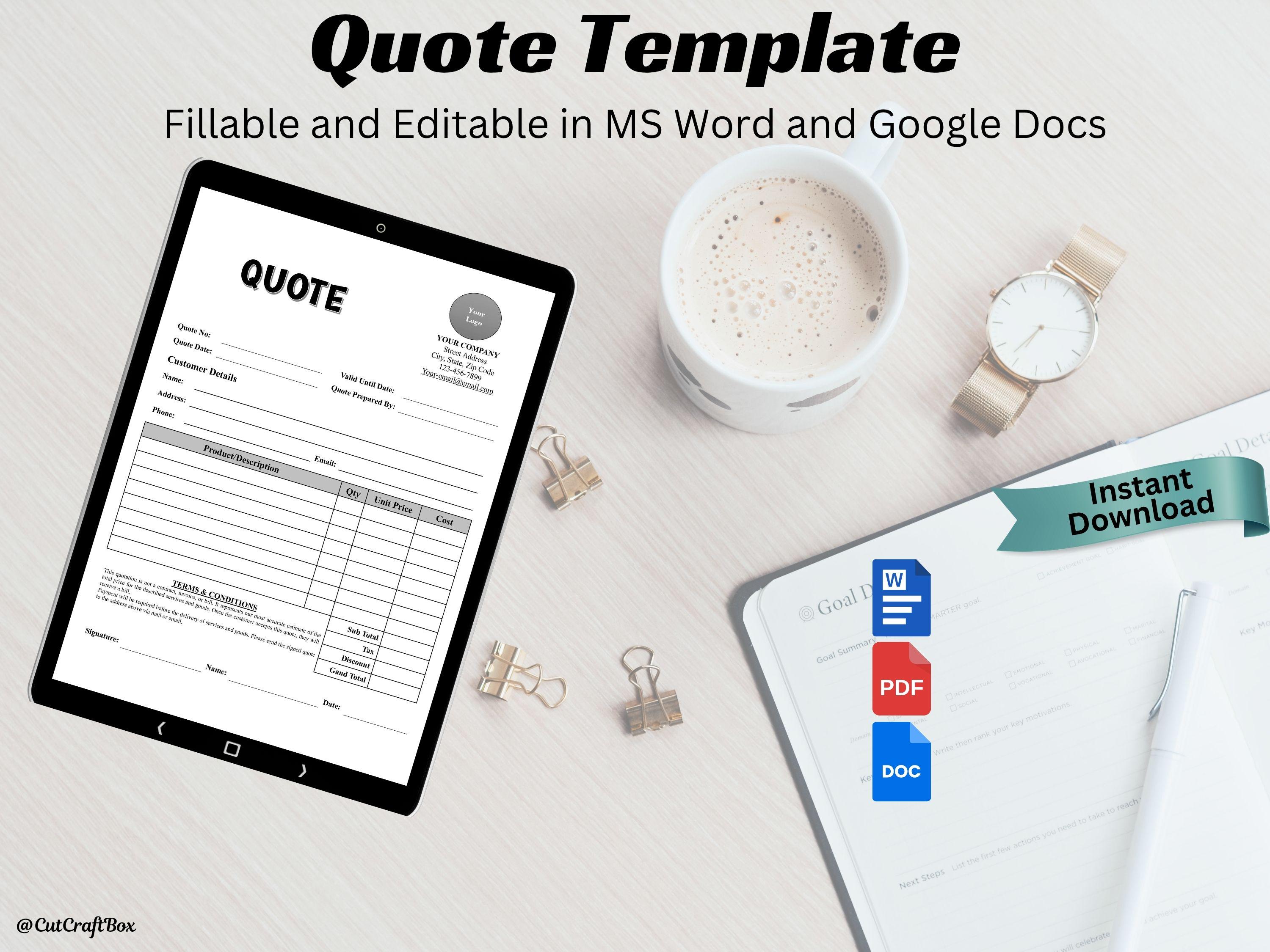 Editable Quote Template: Small Business Price Estimate (PDF & Word) - Etsy