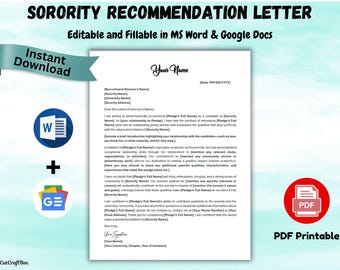 Editable Sorority Letter of Recommendation Template (Digital Download)
