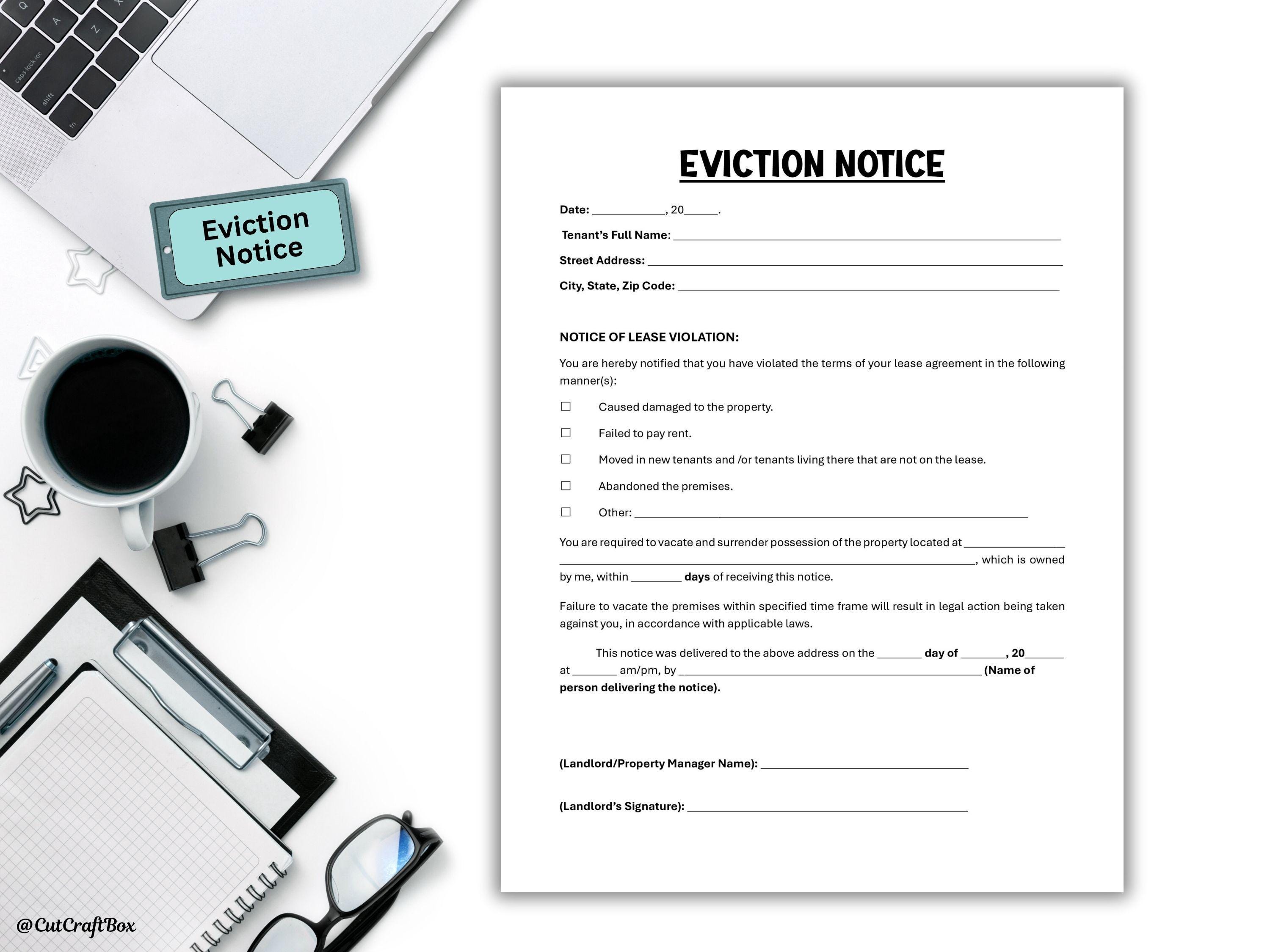 Editable Eviction Notice to Vacate Template Landlord Rental Contract ...