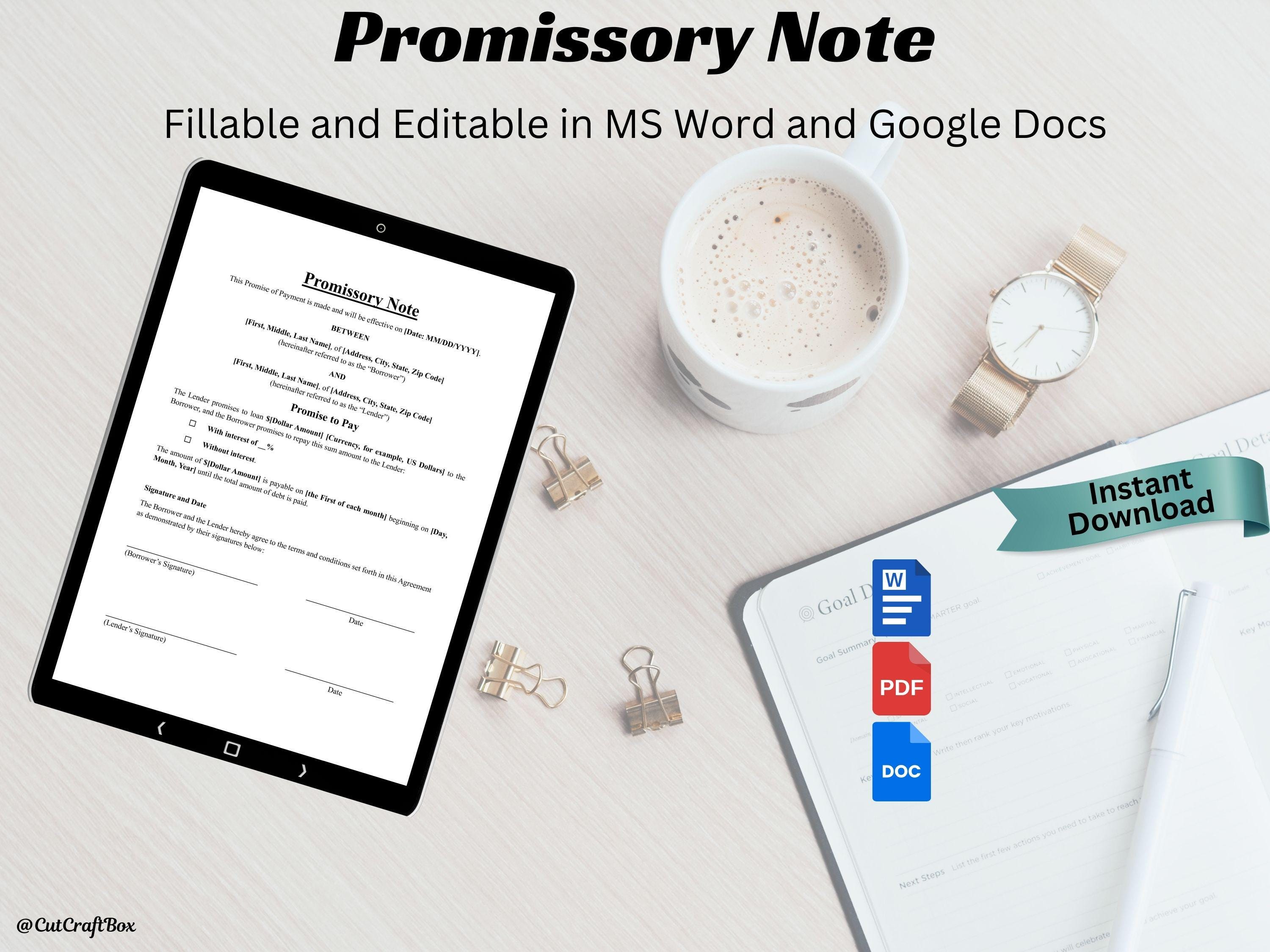 Editable Promissory Note Template: Personal Loan Agreement (digital ...