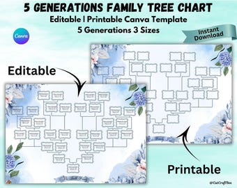 5 Generation Family Tree Chart: Editable Canva Template (PDF Download)