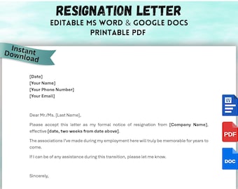 Editable Resignation Letter Template (Word & PDF)
