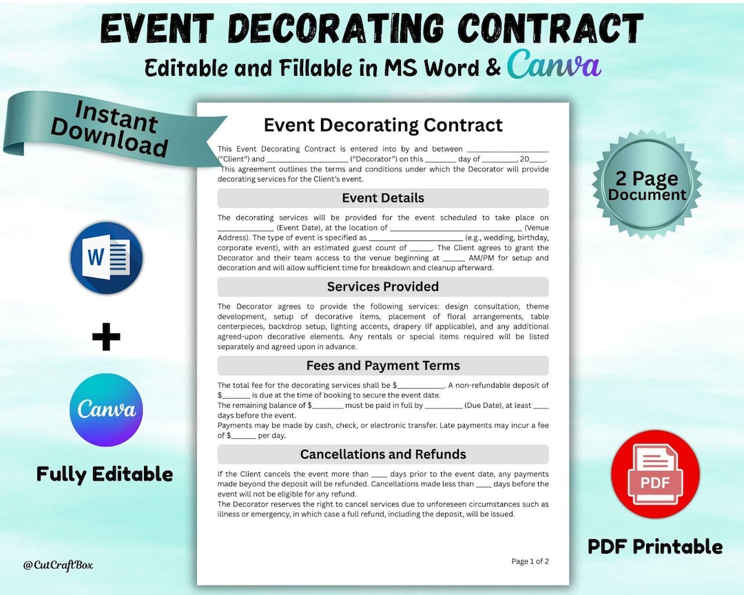 Event Decorating Contract Customizable Event Planning Décor Service ...