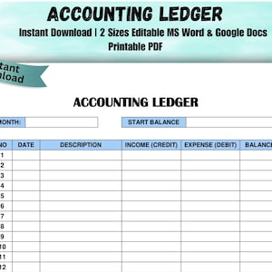 Editable Accounting Ledger Money Tracker Sheet General Ledger Expense Tracker Small Business Ledger Bookkeeping Ledger Microsoft Word & PDF