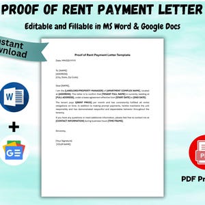 Proof of Rent Payment Letter Editable Proof of Rental Payment Letter Proof of Income Landlord Rent Verification Form Rental Proof of Payment