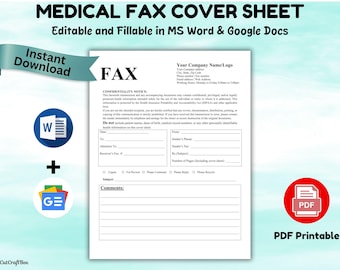 HIPAA Compliant Medical Fax Cover Sheet: Editable & Printable (Digital Download)