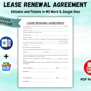 Editable Lease Renewal Agreement Residential Rental Apartment Lease Extension Lease Extension Contract Landlord Lease Renewal Form Template