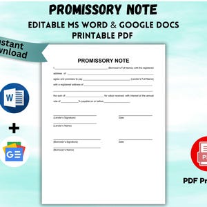Editable Promissory Note for Payment Simple Personal Loan Agreement Promissory Note Personal Loan Contract Loan Payment Agreement Contract