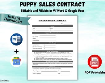 Minimalistic Design Editable Puppy Sales Contract Simple Dog Sale Agreement Template Puppy Deposit Contract Puppy Purchase Agreement format