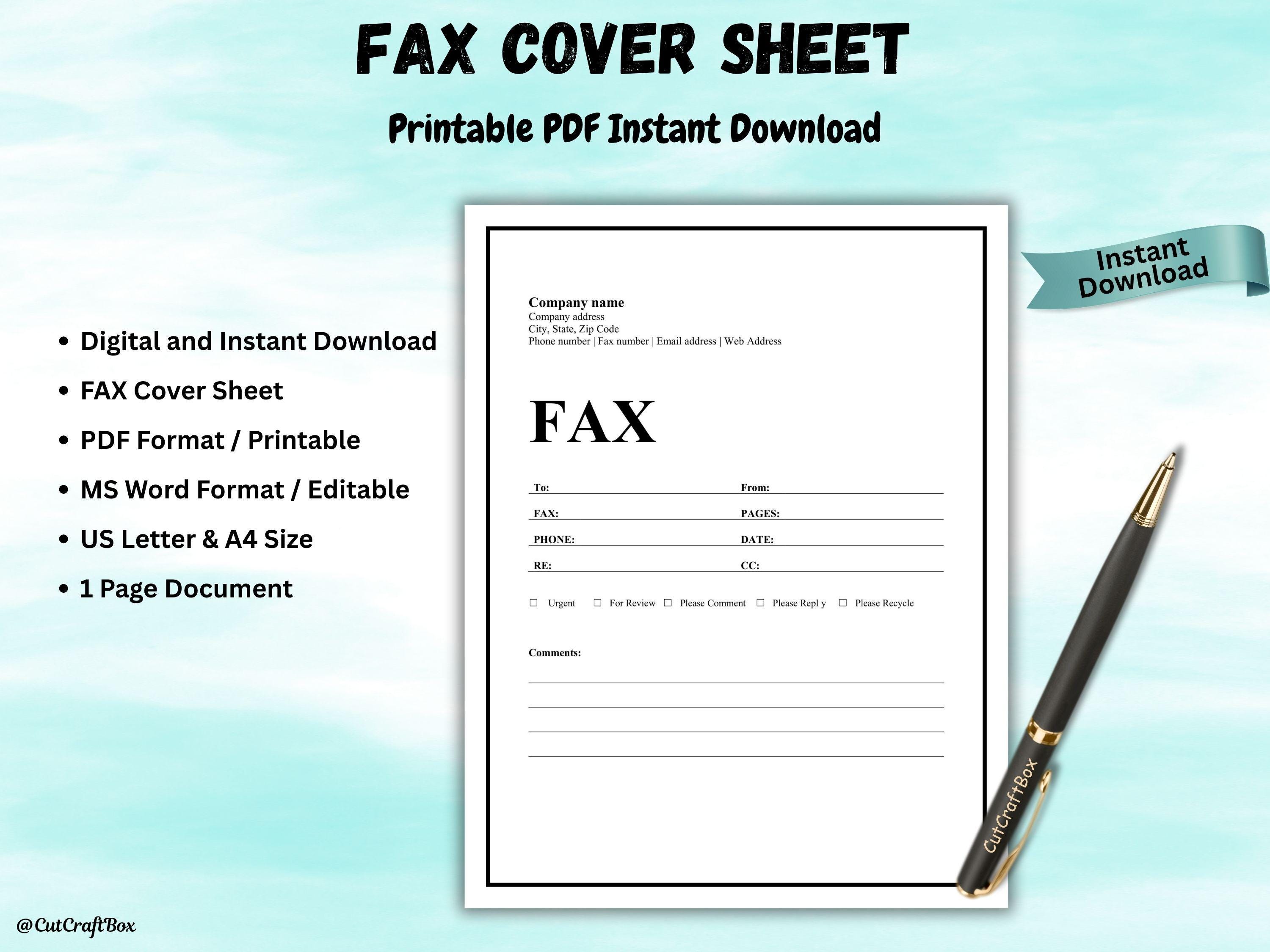 Editable Fax Cover Sheet Fax Sheet Administrative Forms Personal Fax ...