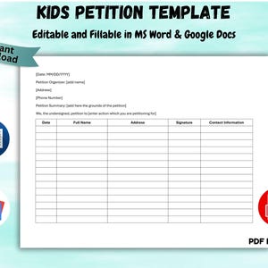 Kids Petition Template: School Project, Student Council (Printable PDF & Word)