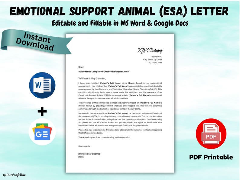 Esa Note Example ESA Letter Template | Emotional Support Animal Letter | Service Animal ...
