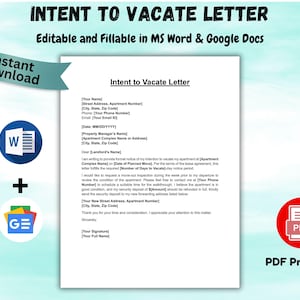 Notice to Vacate Immediately Letter Notice to Vacate Letter, Notice to Vacate Template Intent to Vacate Notice Landlord Letter Word & PDF