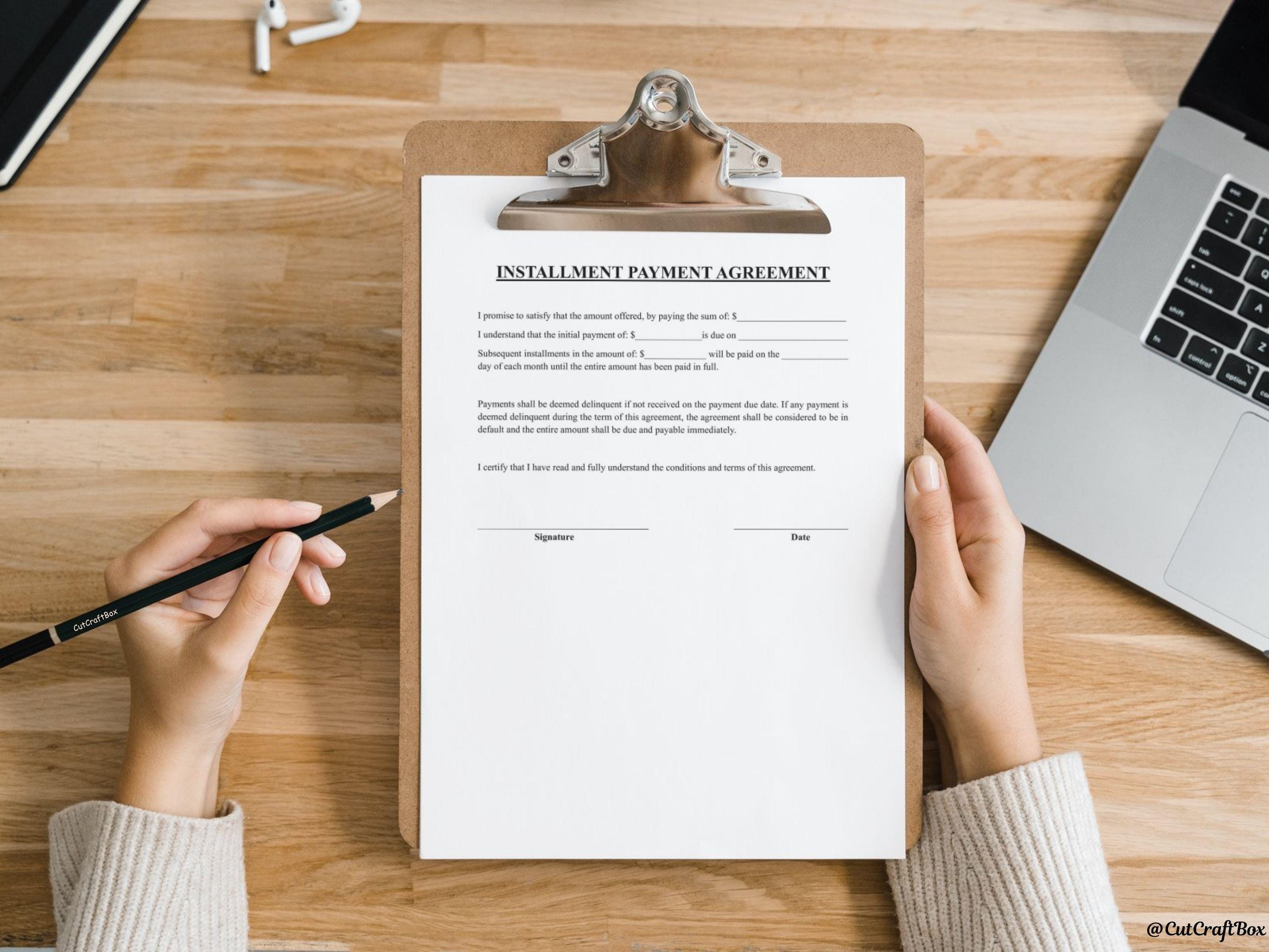 Installment Payment Agreement Template: Editable Loan Contract (digital ...