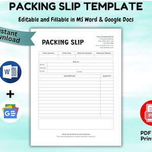 Packing Slip Template Editable Packing Receipt Customer Packing Slip Printable Delivery Note Logistics form Digital Order Tracker word pdf