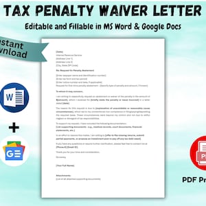 Tax Penalty Waiver Letter Template: Editable MS Word & PDF (Digital Download)