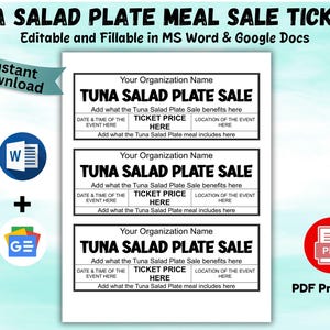 Tuna Salad Plate Sale Ticket Fundraiser Ticket Editable Tuna Salad Plate Fundraiser meal Ticket Printable Customizable Ticket Ms Word & PDF