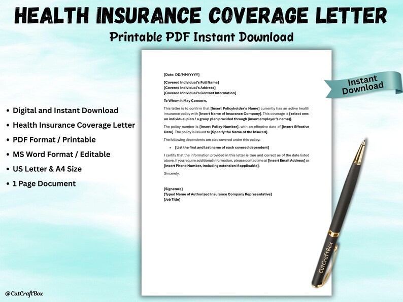 Proof of Insurance Letter Editable Insurance Verification Letter Proof