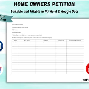 Homeowners Petition Template, Editable Form (PDF & Word)